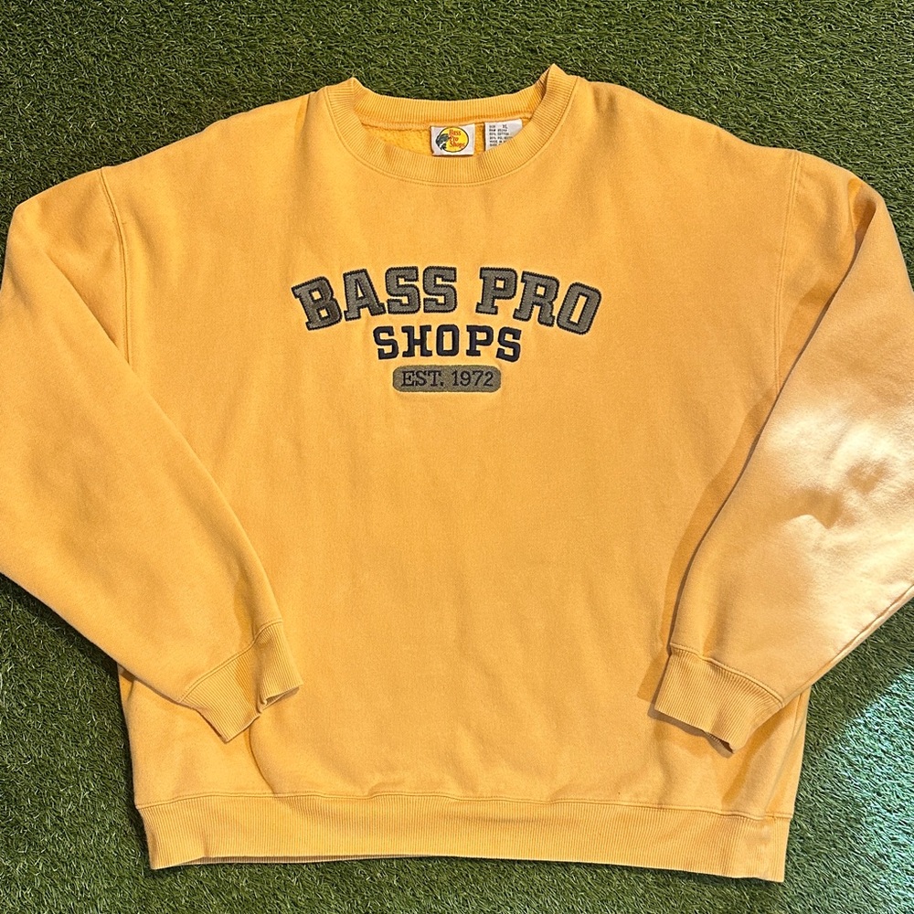 SUPER RARE Vintage Bass Pro Shops Y2K 90s Mustard Crewneck Sweater